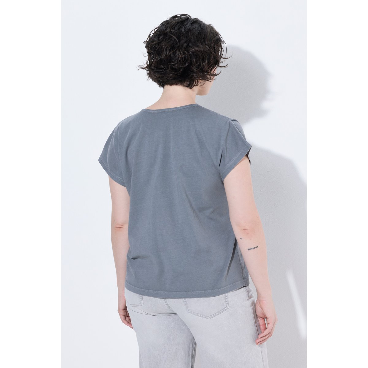 T-shirt oversize avec plis fantaisie gris, ULLA POPKEN