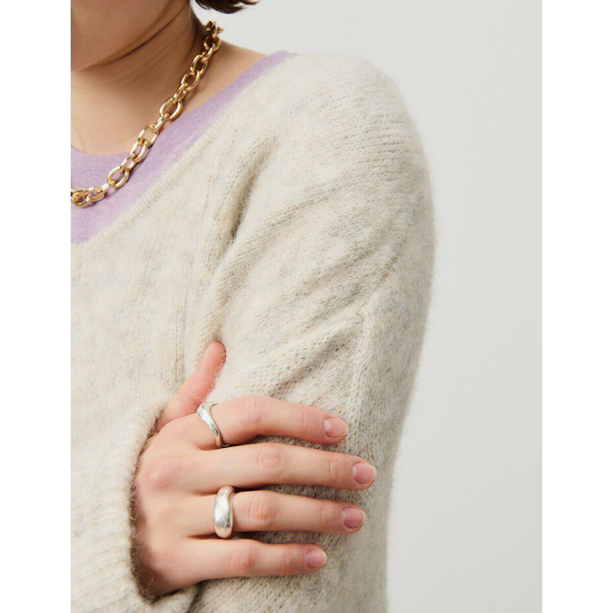 Pull ample col V, manches longues, EAST poudre, AMERICAN VINTAGE