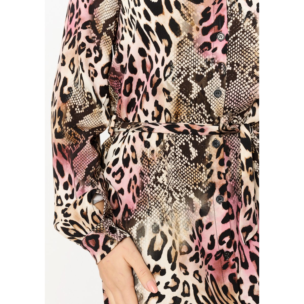Robe-chemise à imprimé animal clair camel, LOLALIZA