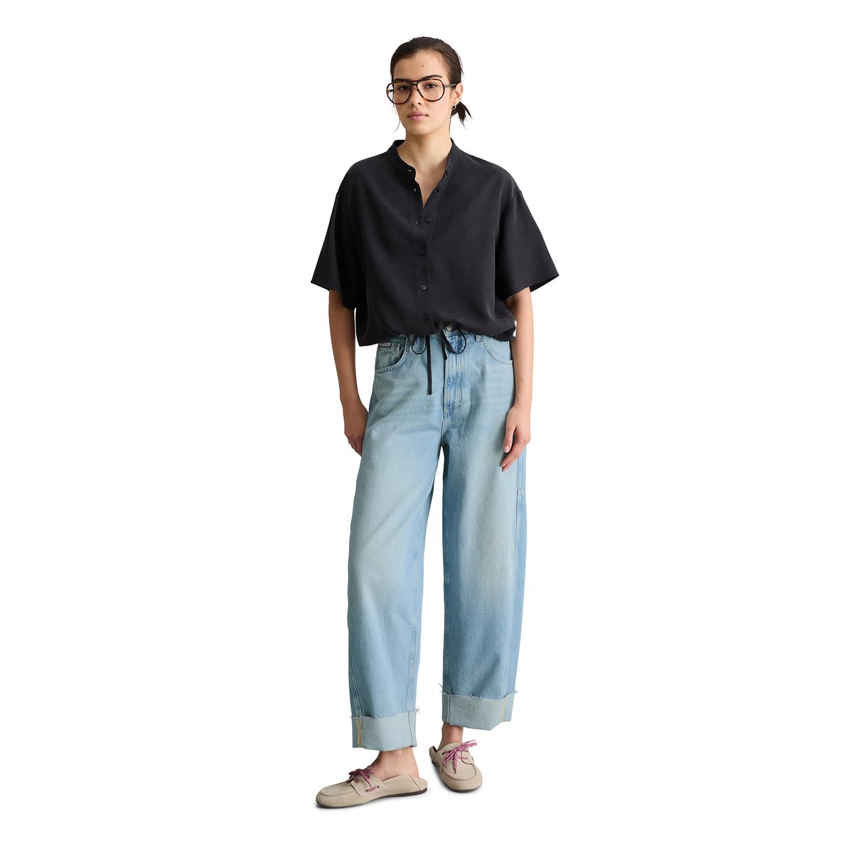 Chemisier à crop relaxed en TENCEL™ Lyocell bleu fooncé, MARC O’POLO DENIM