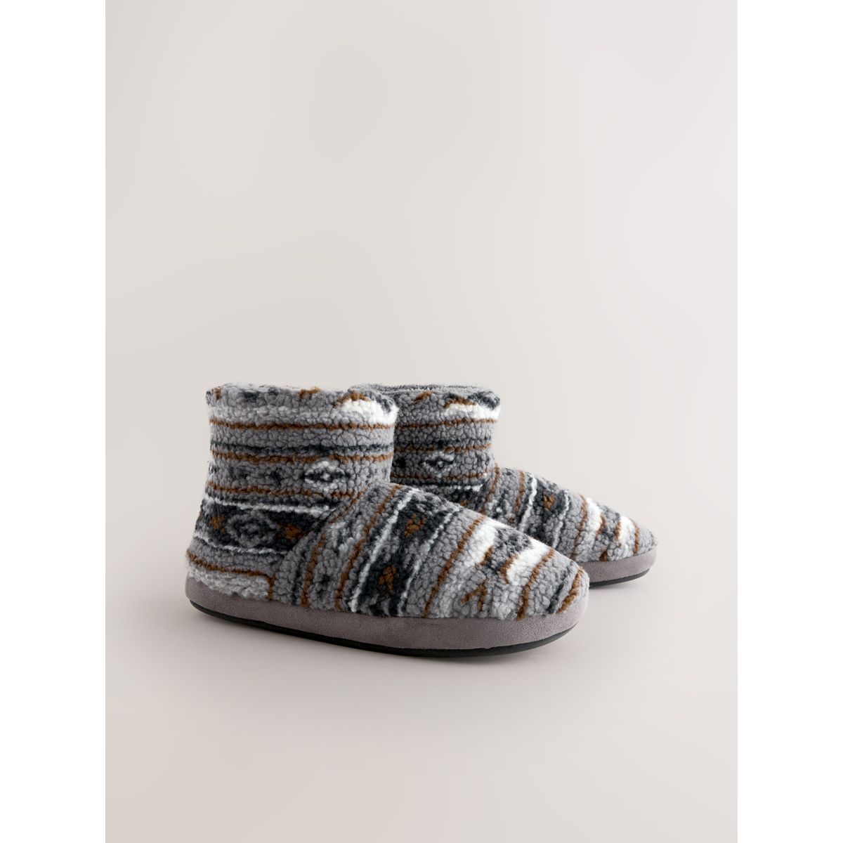 Chaussons bottines en polaire à motif gris, NEXT