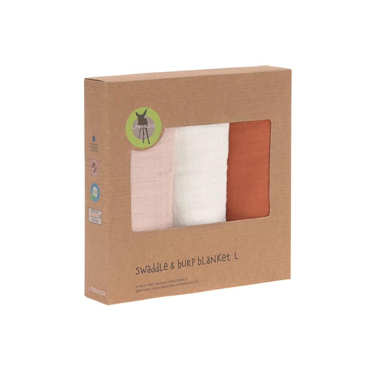 Lot de 3 langes rose poudré, blanc cassé, rouille, LASSIG