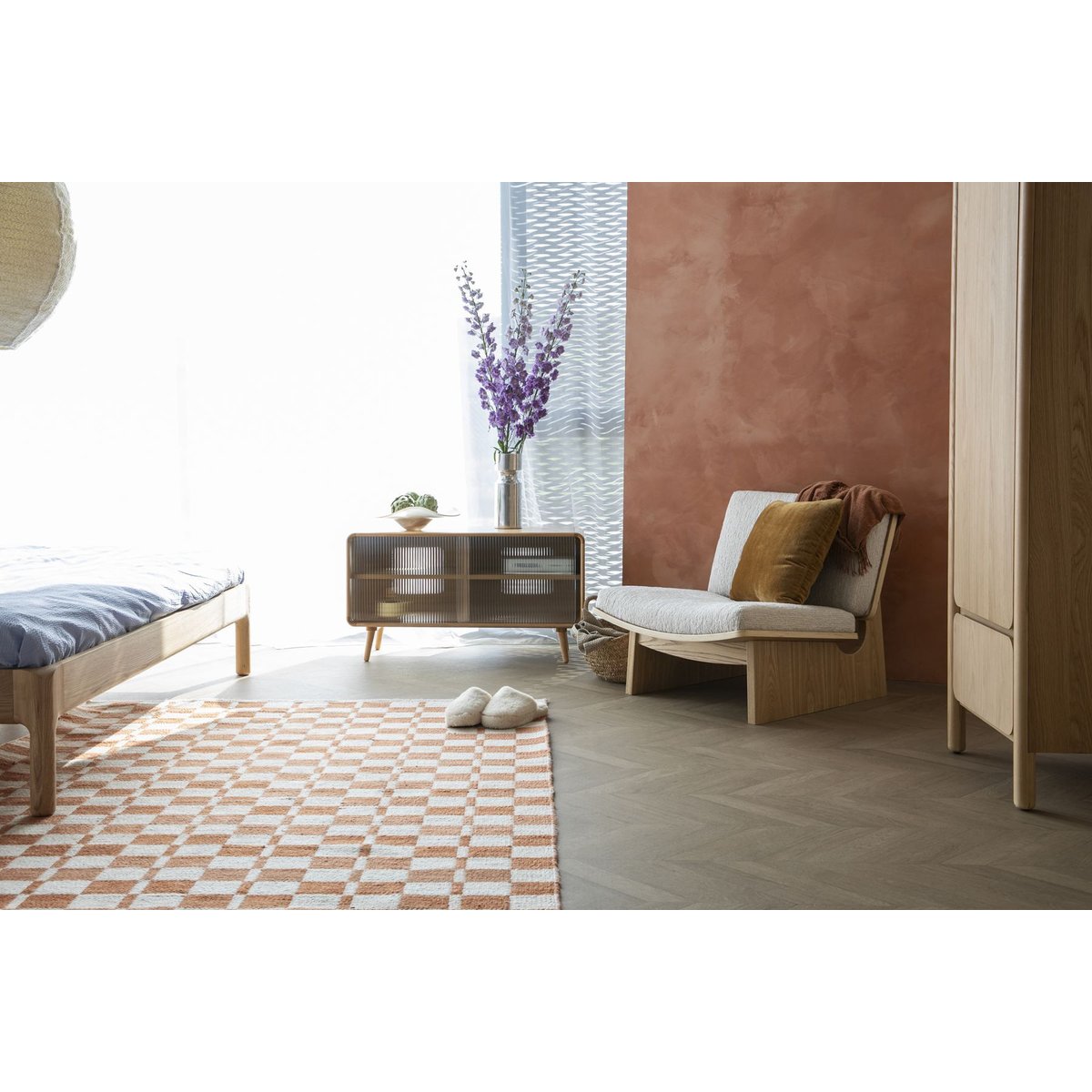 Fauteuil design en tissu, bohème, VOLANA beige, ZUIVER