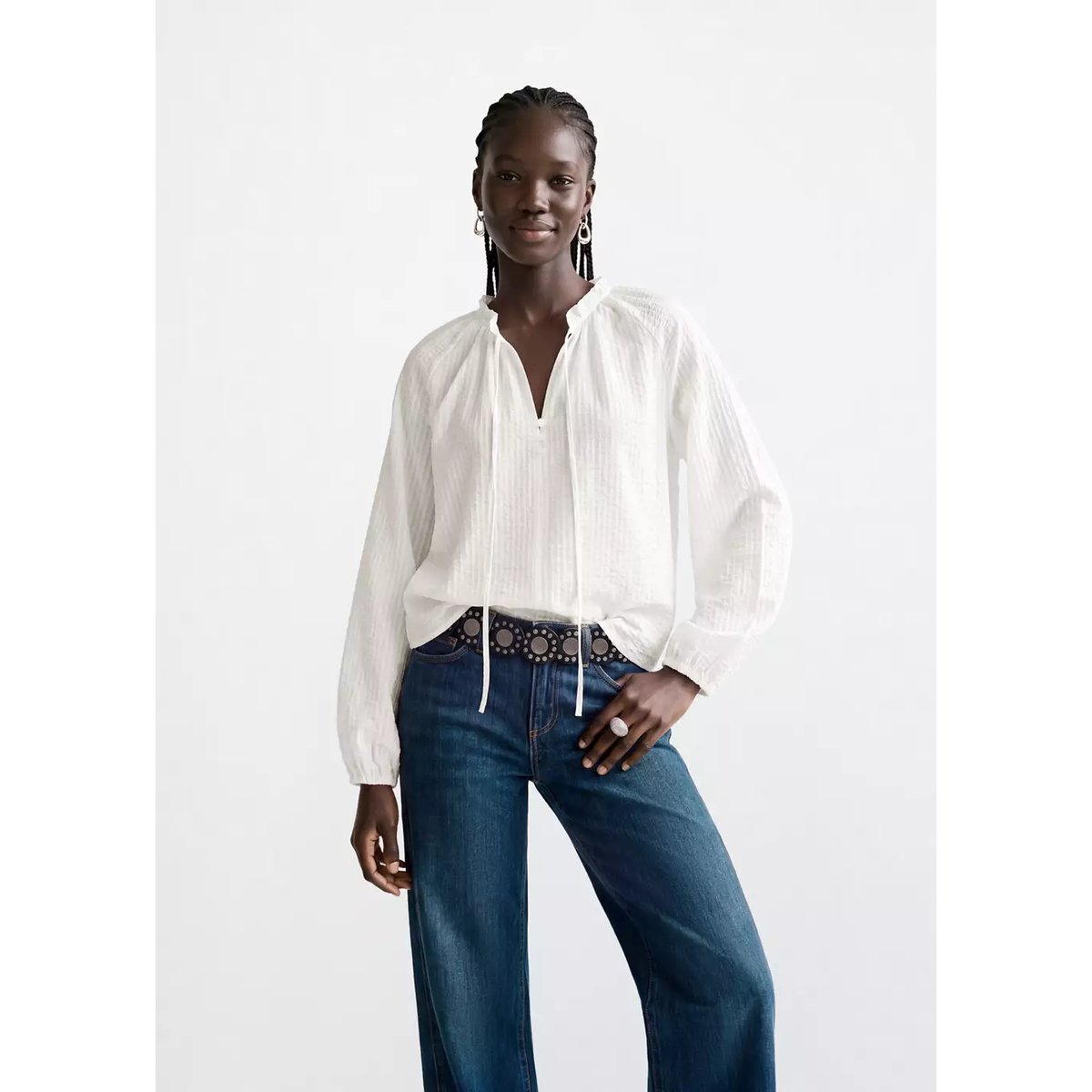 Blouse texturée nœud blanc cassé, MANGO TEEN