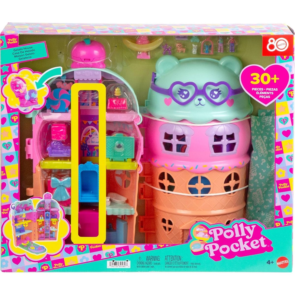Polly Pocket - Coffret maison cornet de glace avec figurines multicolore, MATTEL