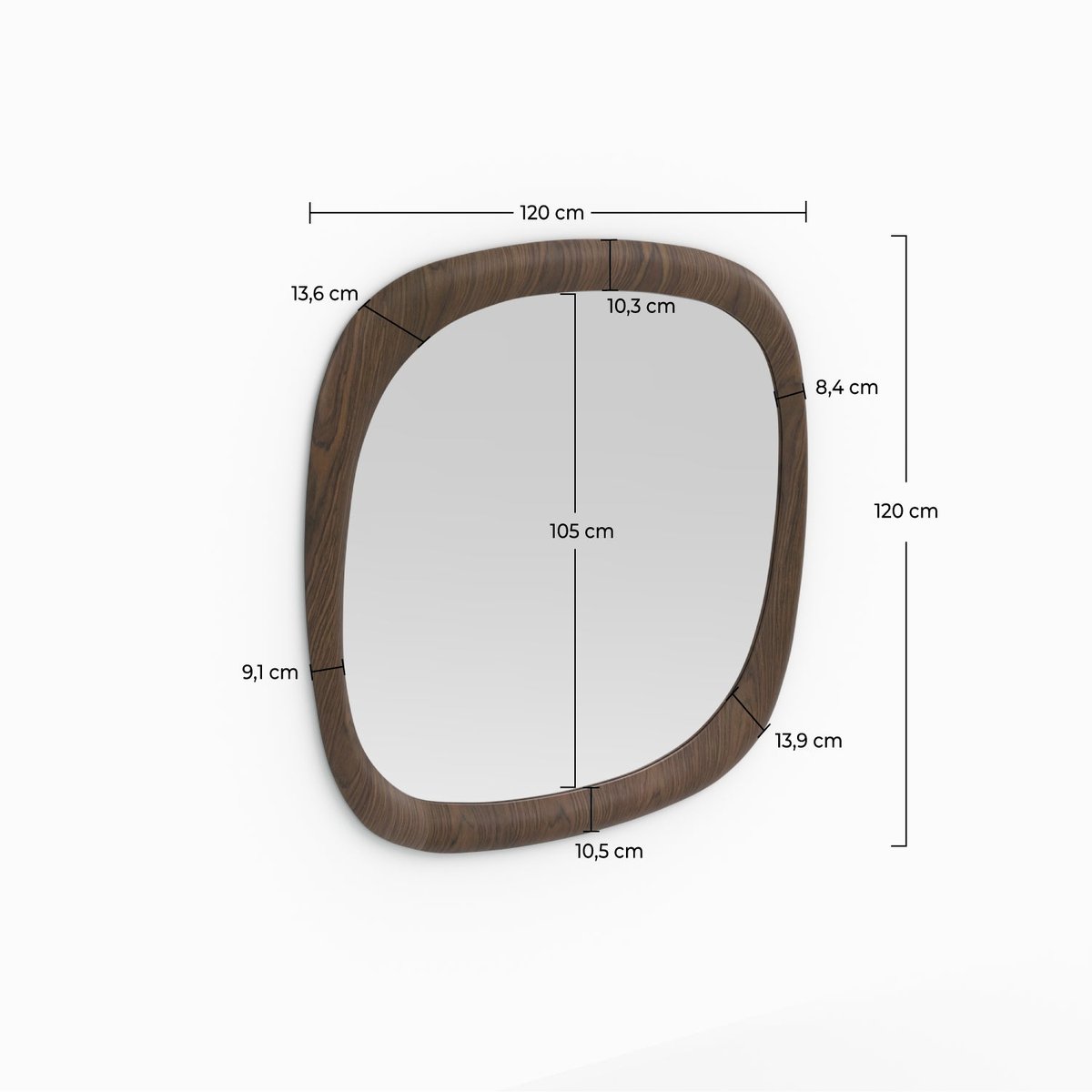 Miroir carré en placage noyer, 120 x 120 cm - YOKO marron foncé, MAISON PAVANE