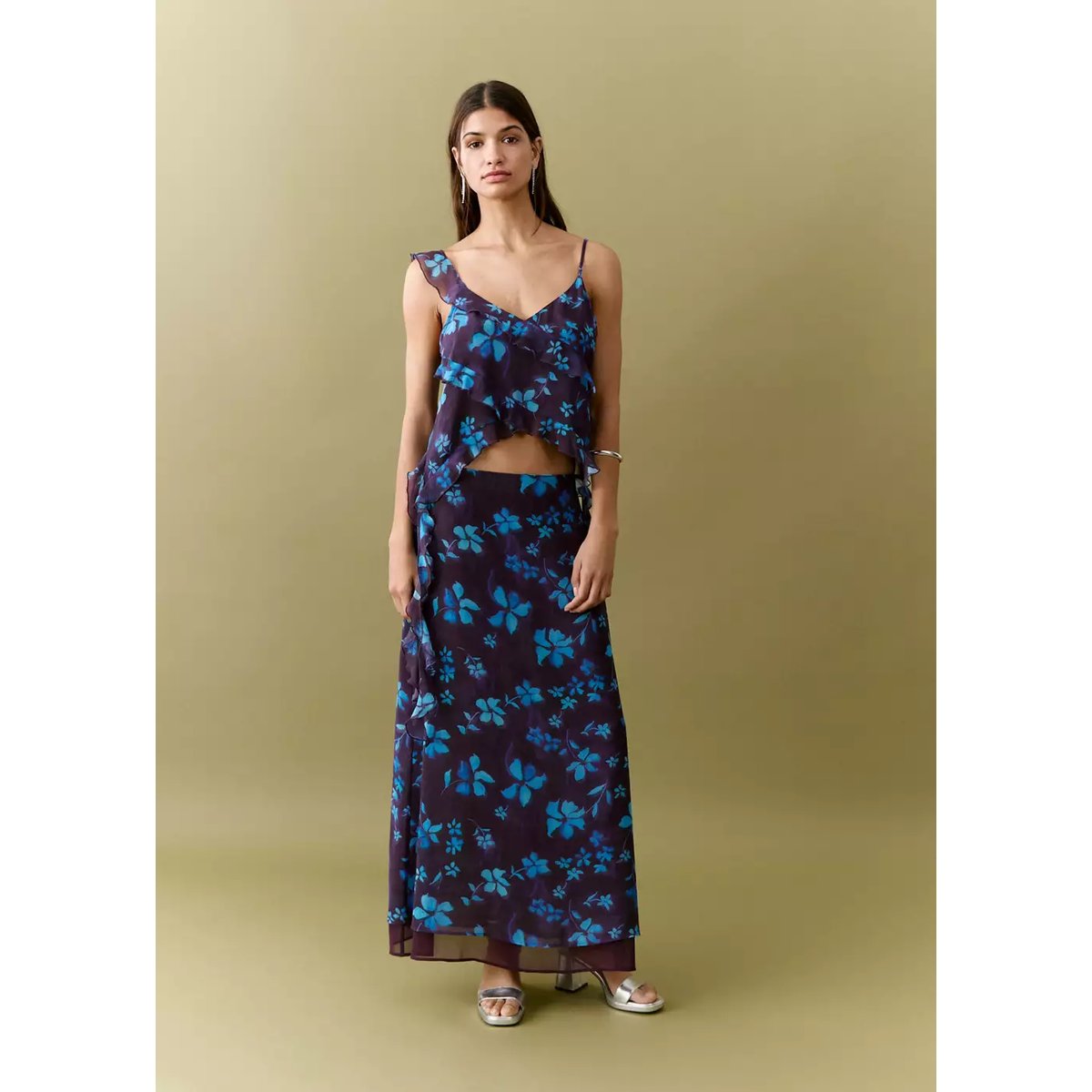 Jupe imprimée à fleurs violet, MANGO TEEN