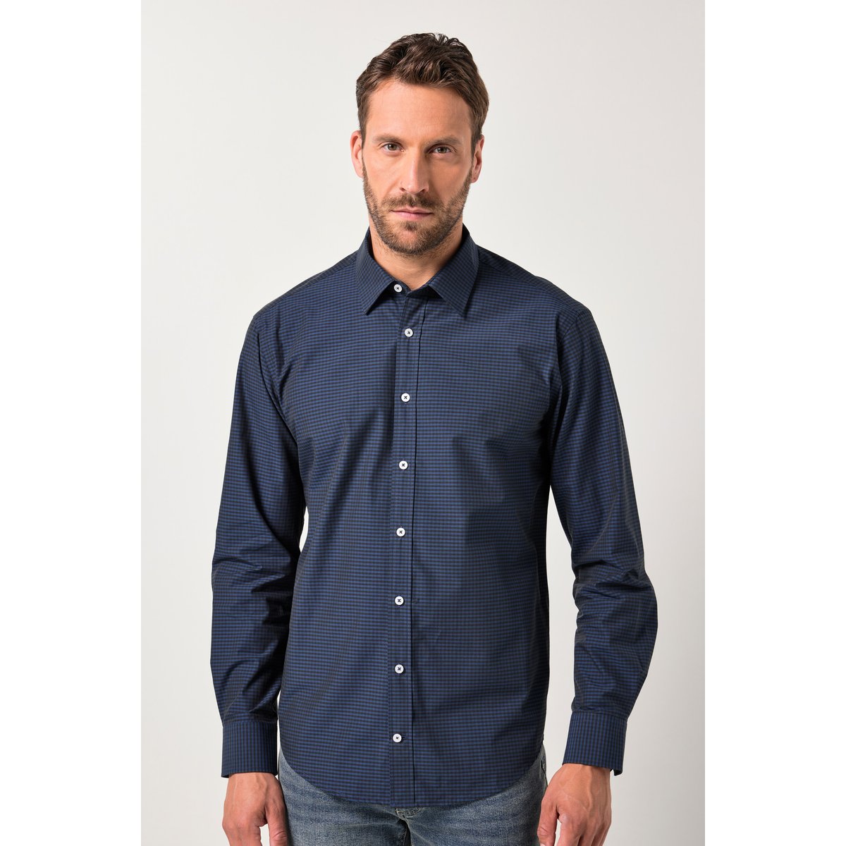 Chemise à carreaux bleu marine, JP1880