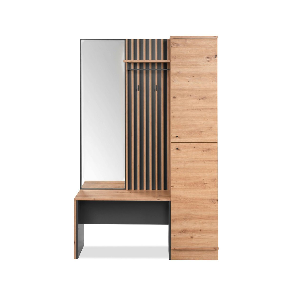 Meuble d'entrée vestiaire avec banc et miroir ALVA bois / noir, PIER IMPORT