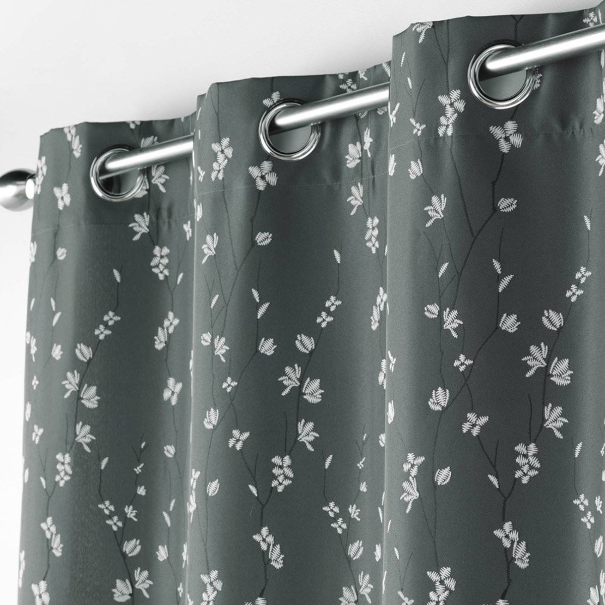 Rideau à œillets 140x260 Sakura anthracite gris foncé, DECORATIE
