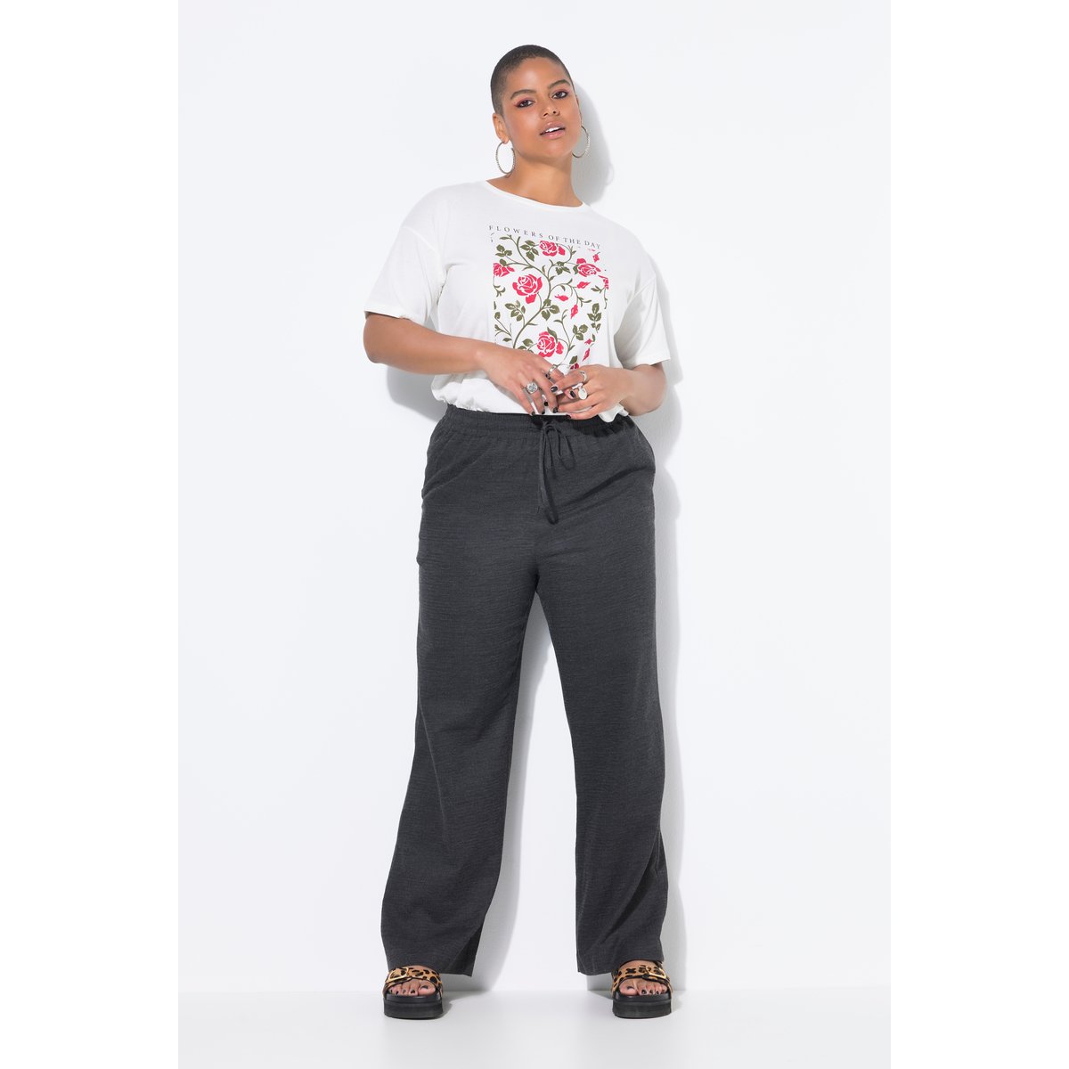 Pantalon finement texturé. Coupe Wide Legs gris chiné, STUDIO UNTOLD