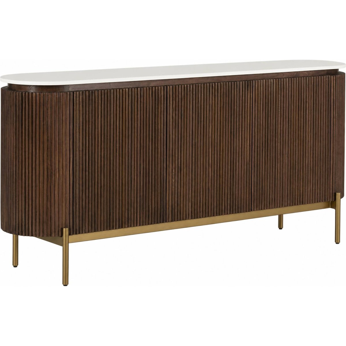 Buffet cannelé en bois d'orme, Piètement doré brun, blanc et doré, RECOLLECTION