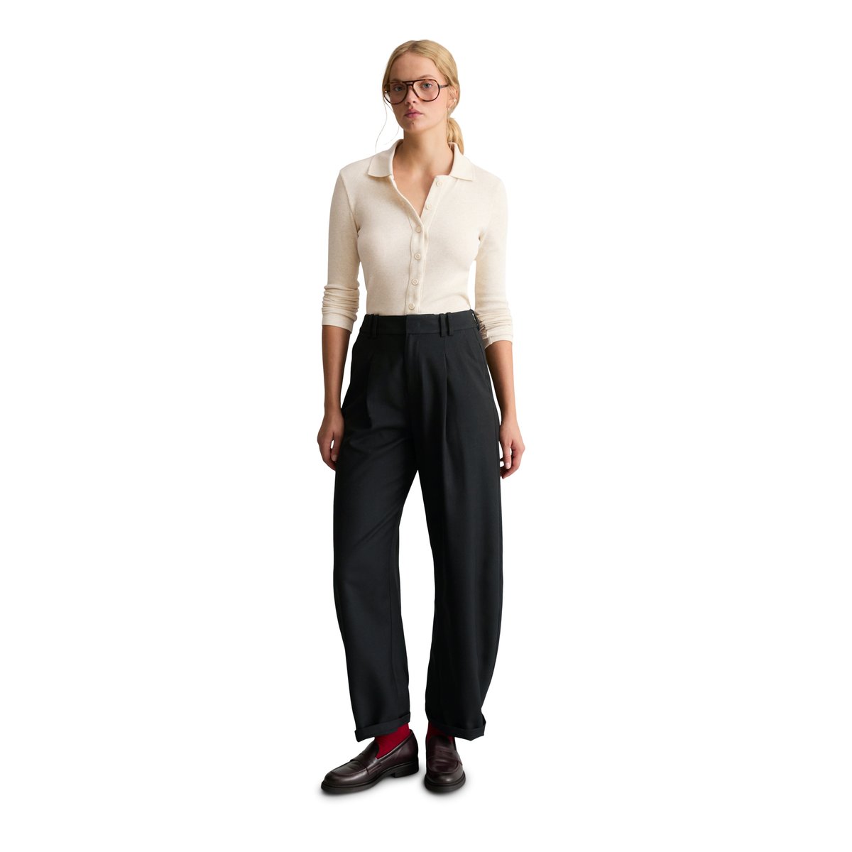 Chemisier slim en jersey en jersey côtelé doux blanc, MARC O’POLO DENIM