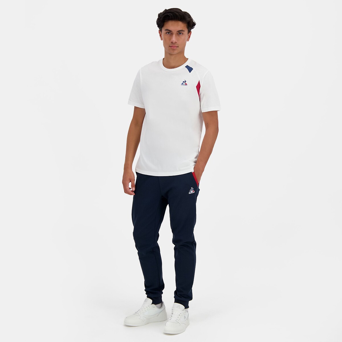 T-shirt manches courtes tricolore blanc, LE COQ SPORTIF