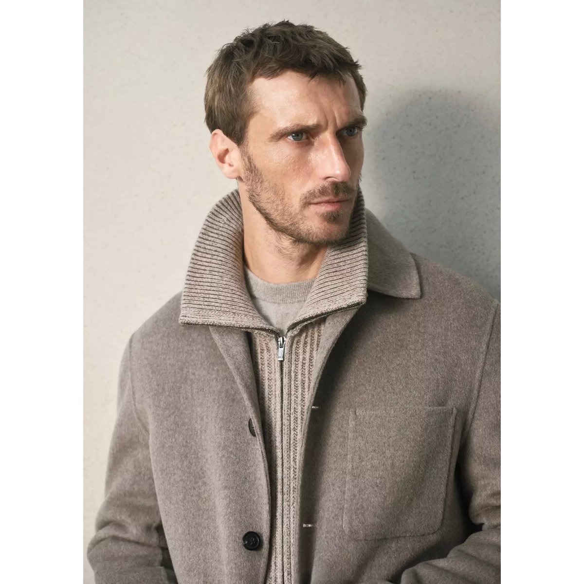 Manteau en mélange laine et cachemire à poches marron moyen, MANGO MAN