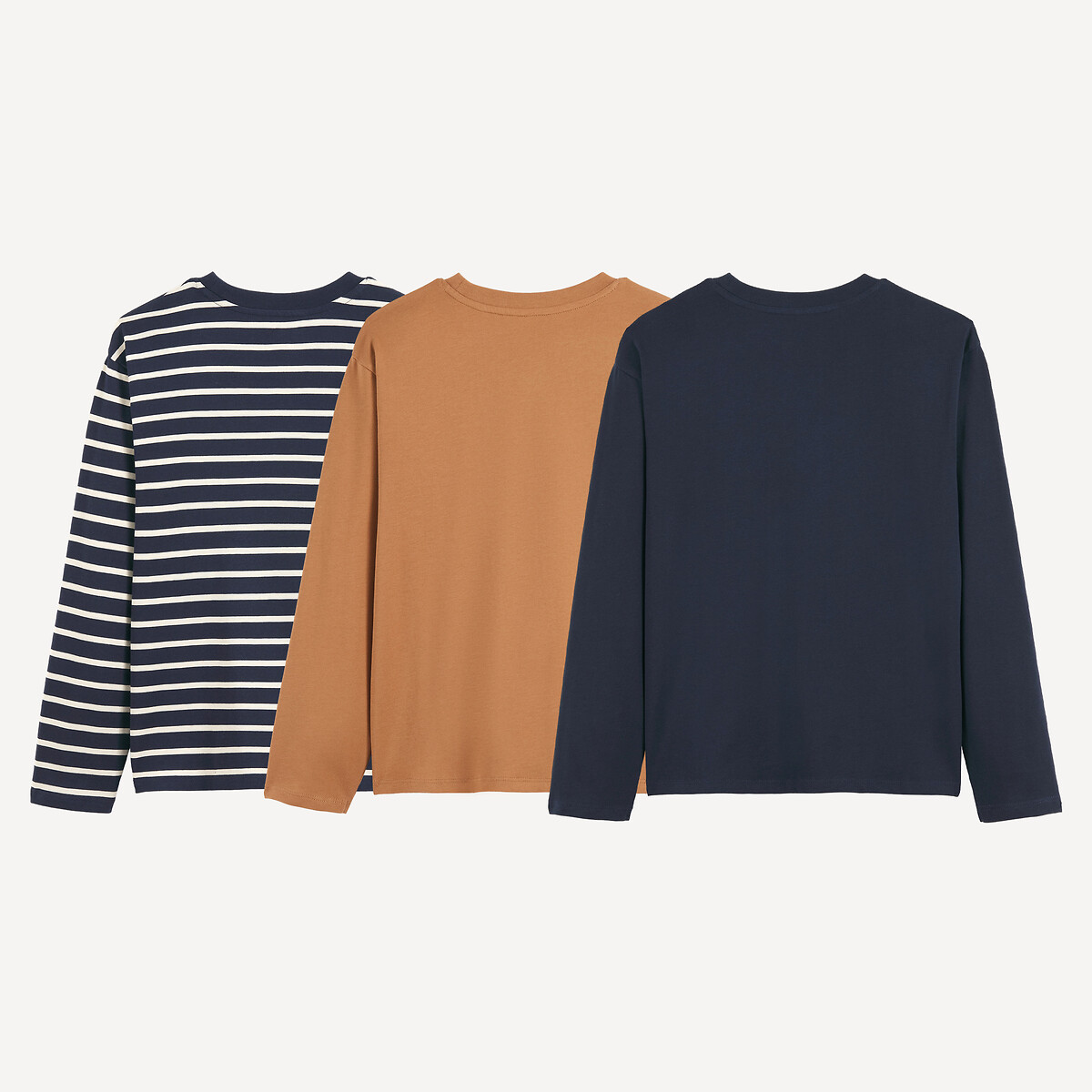 Pack of 3 Long Sleeve T-Shirts navy+striped+camel, LA REDOUTE COLLECTIONS