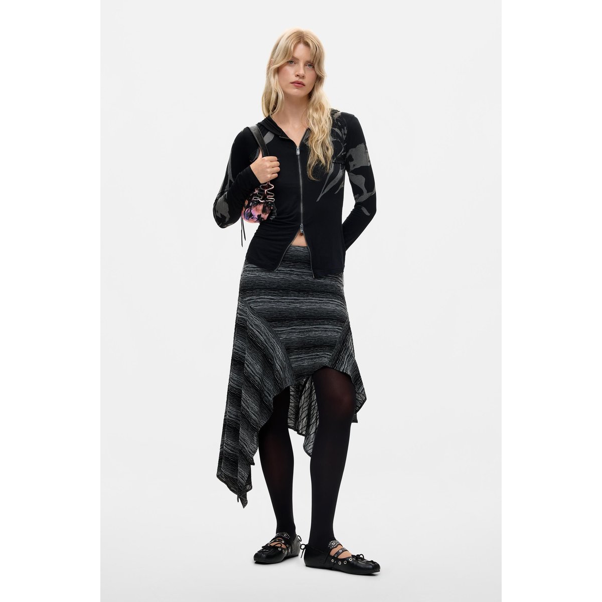 sweat zippé imprimé noir, DESIGUAL