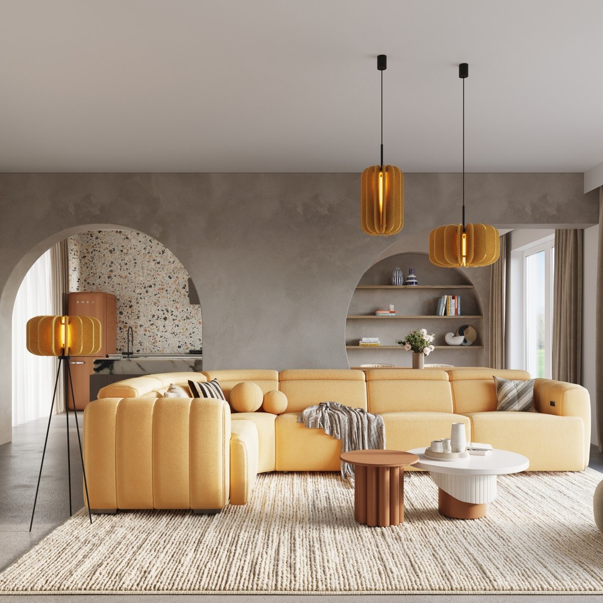Lampadaire Feutre Jaune E27 1 Mula jaune, EDEN