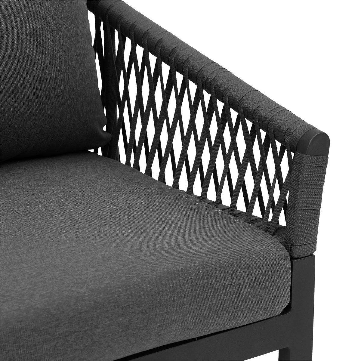 Salon de jardin 5 places en aluminium et corde tressée ORIENGO gris graphite, HESPERIDE