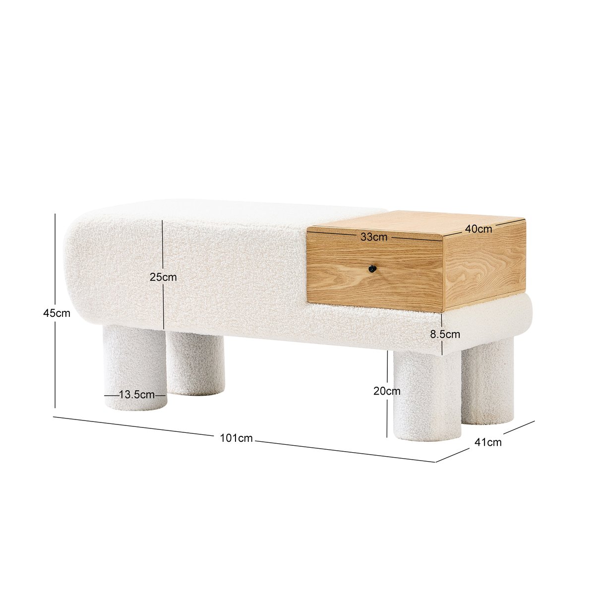 Banc avec rangement, bouclette, VADSO blanc cassé, NORDLYS