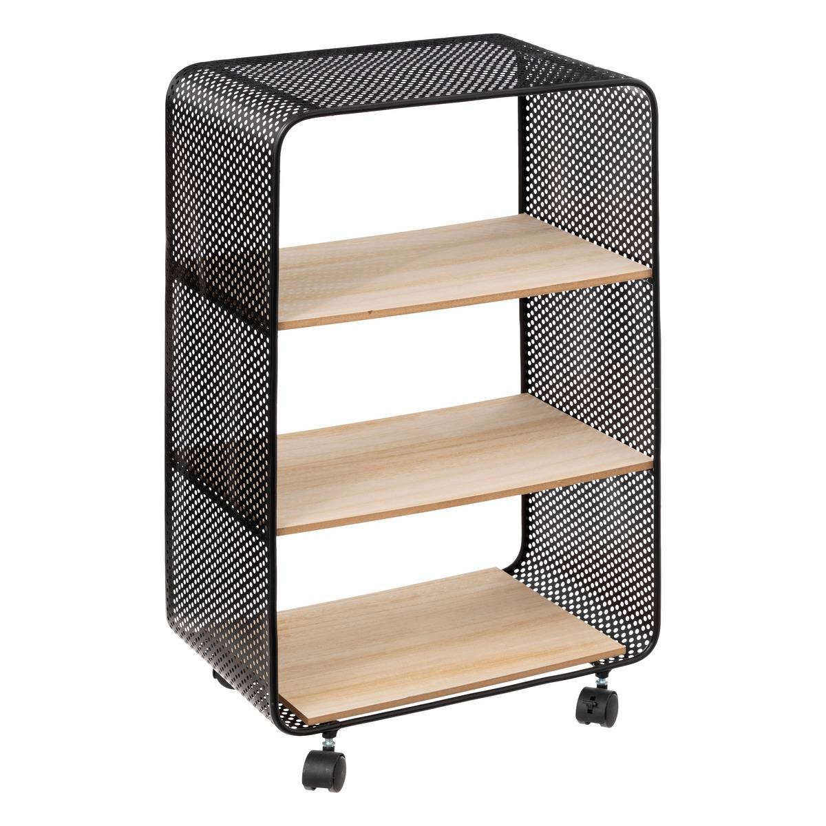 Étagère à roulettes 3 cases style industriel noir, 5FIVE SIMPLY SMART