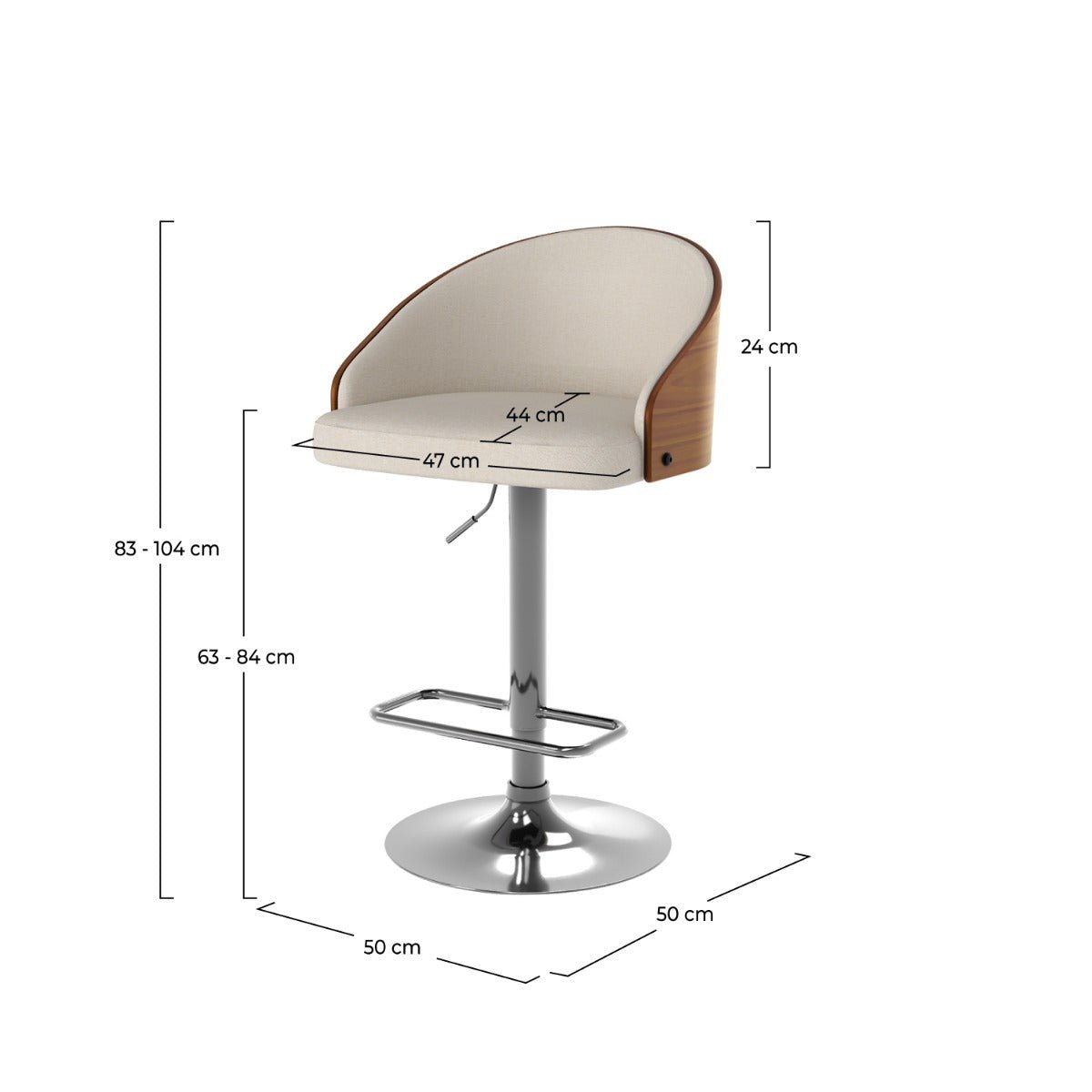 Chaise de bar réglable 63/84 cm en tissu - CARMELO beige, MAISON PAVANE