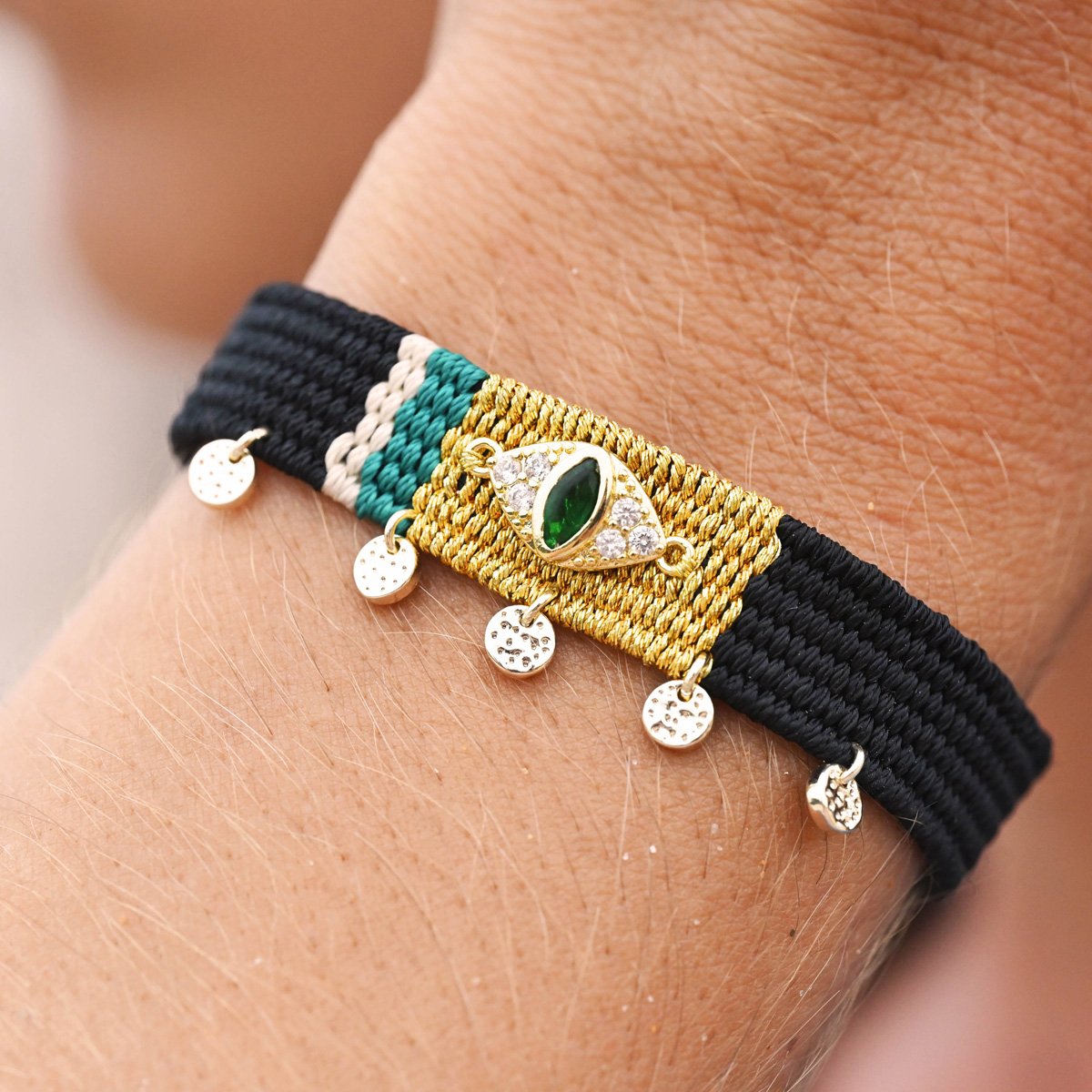 Bracelet réglable coloré avec pampilles CIPRUS noir, HIPANEMA