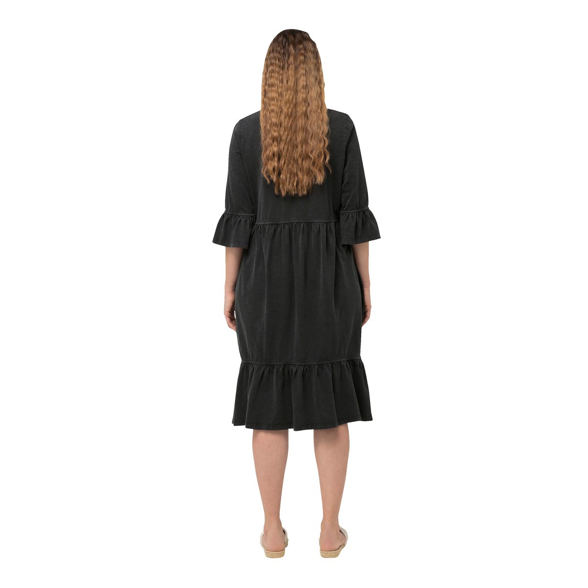 Robe en jersey avec volants. Col tunisien gris graphite, ULLA POPKEN