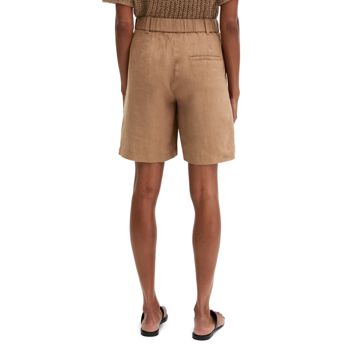 Short en lin large avec une taille élastique à cordon de serrage marron, MARC O'POLO
