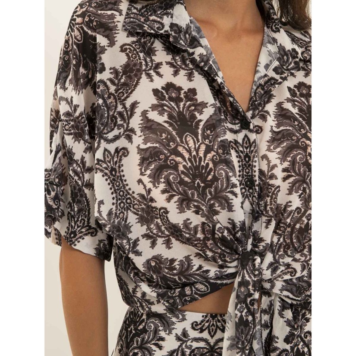 Chemise Motifs Nouée Oxalie noir, DONA LISA