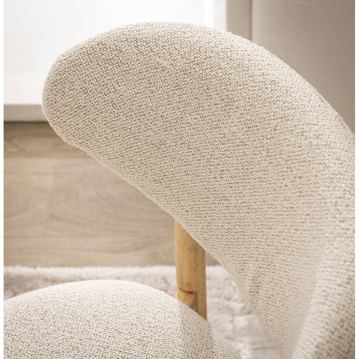 Lot de 2 chaises en tissu bouclette et bois- CLARA beige, DRAWER