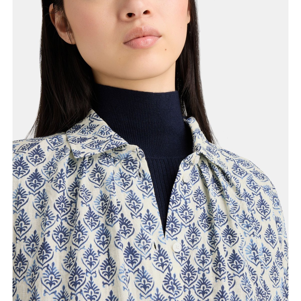 Chemise droite oregano fantaisie écru et bleu, JODHPUR