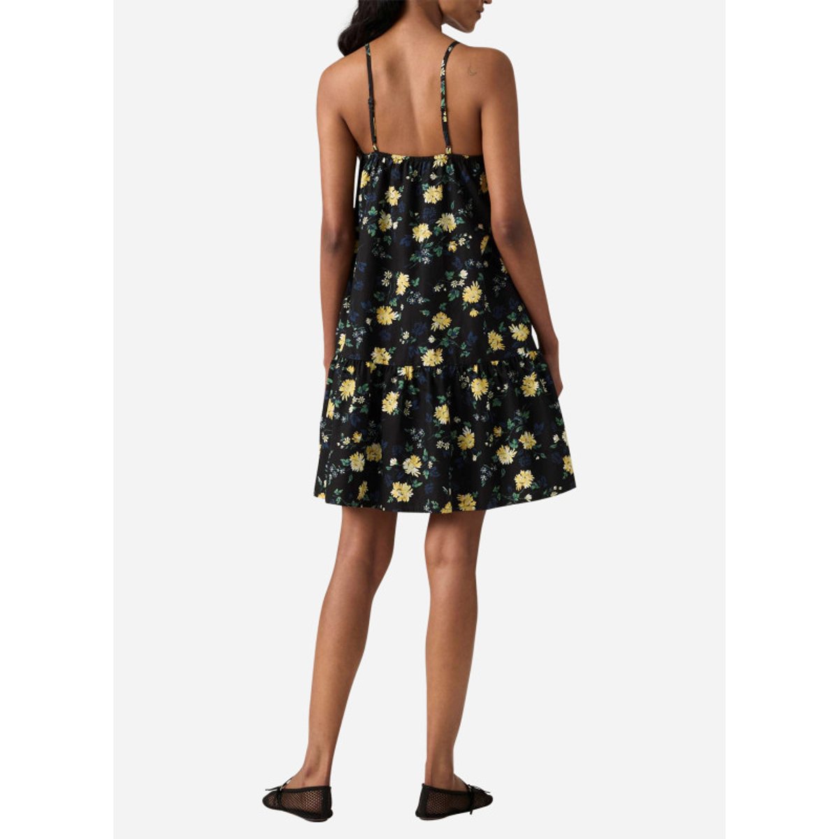 Robe longue en coton noire floral avec une coupe droite et des bretelles noir, LEVI'S