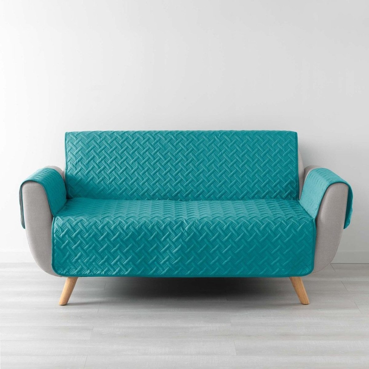 Protège canapé 3 places matelassé 279x179 uni Lounge noisette bleu, DECORATIE