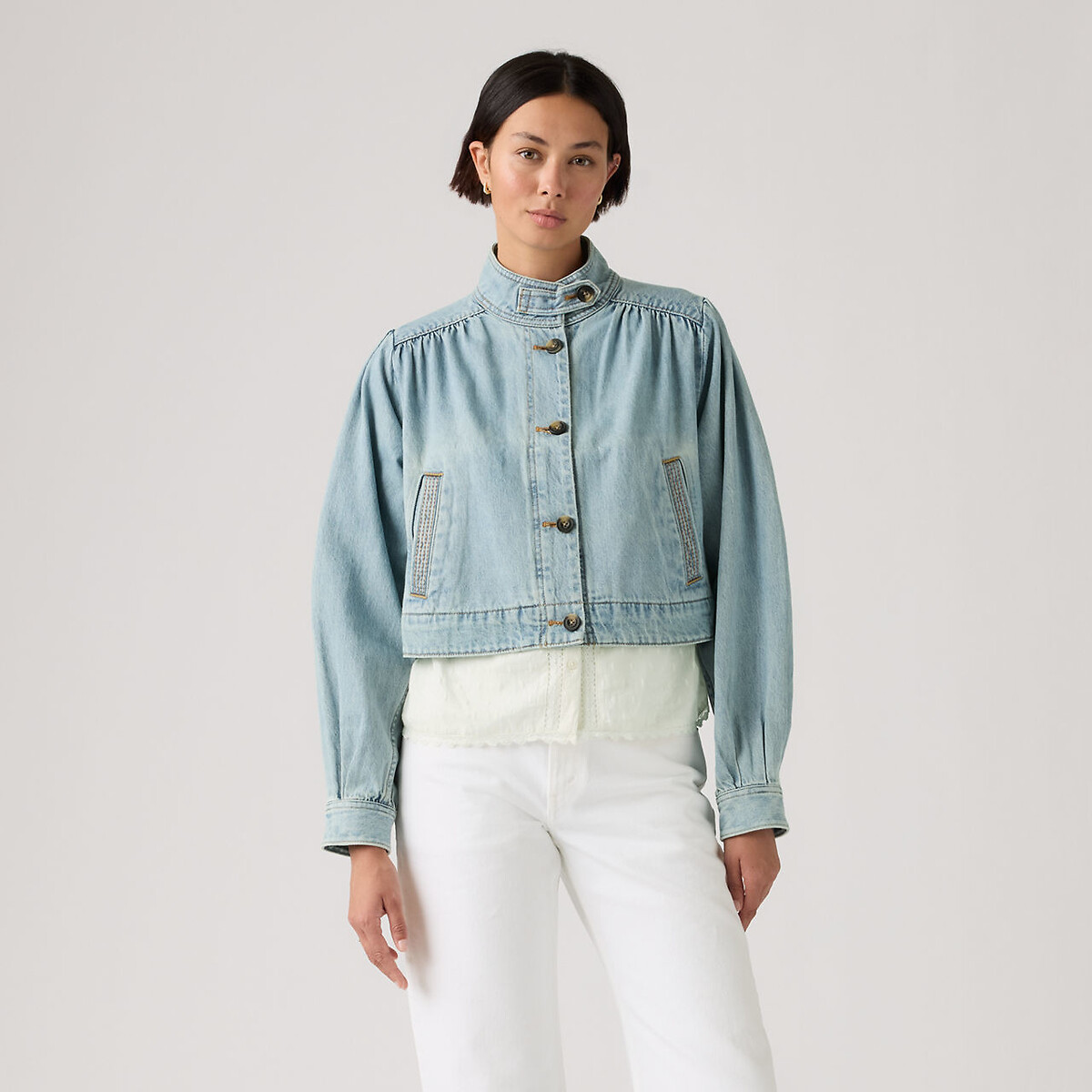Kort jeansjasje met opstaande kraag licht denim, LEVI'S