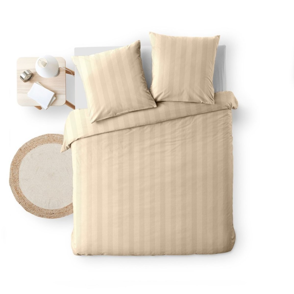 Housse De Couette 220x240 + 2 Taies Rayées Coloris Naturel beige, DECORATIE