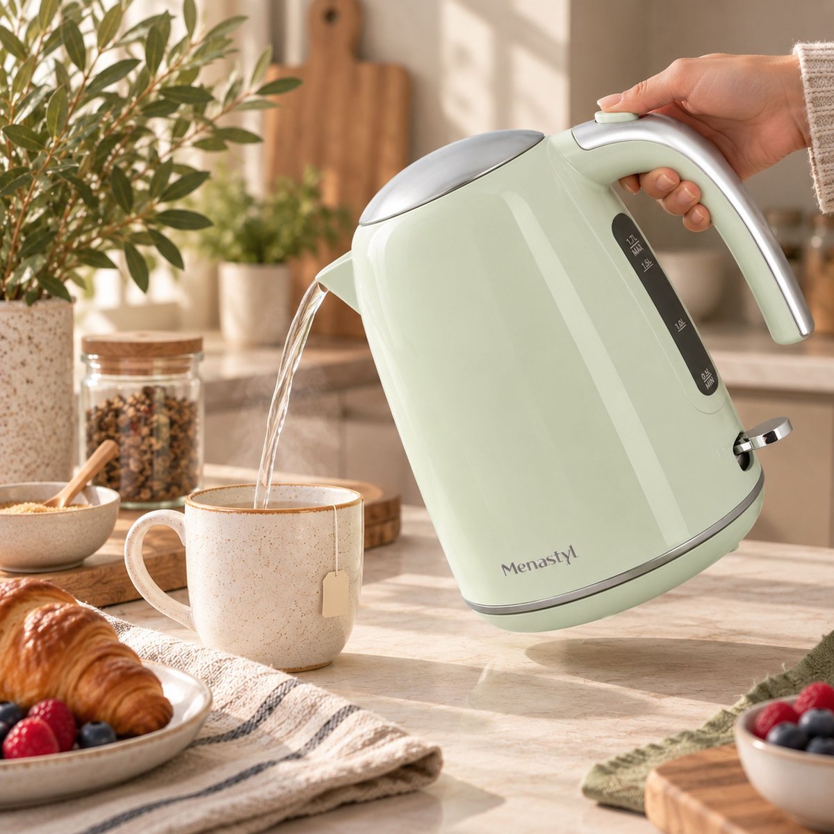 Bouilloire électrique 1,7L en acier inoxydable, RETRO céladon, MENASTYL