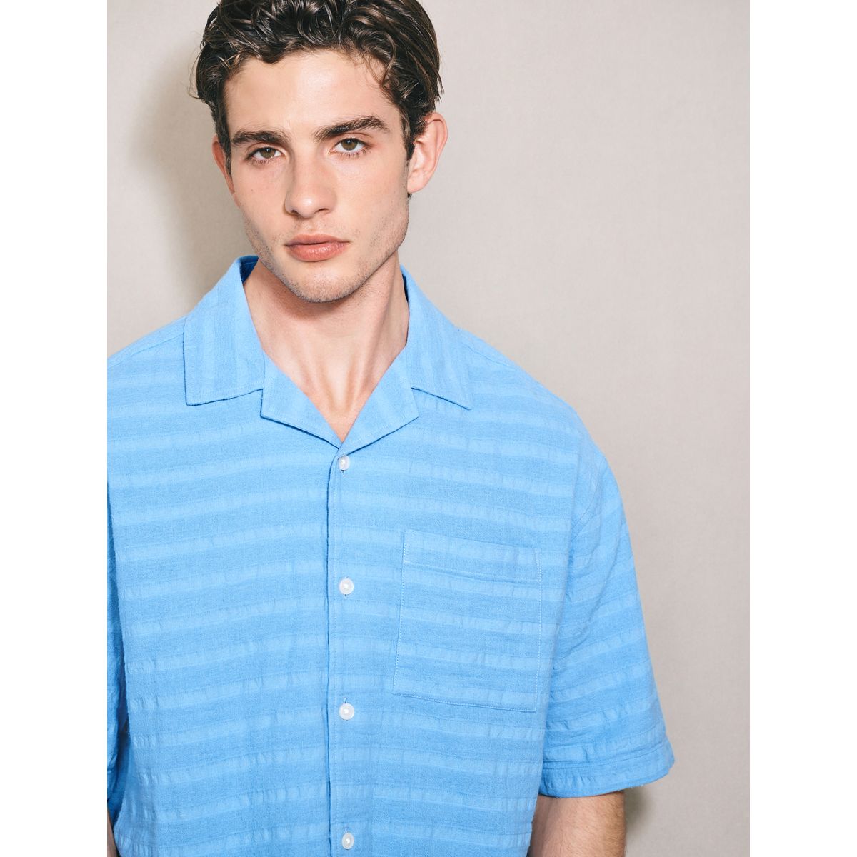 Chemise en étamine texturée edit bleu, NEXT