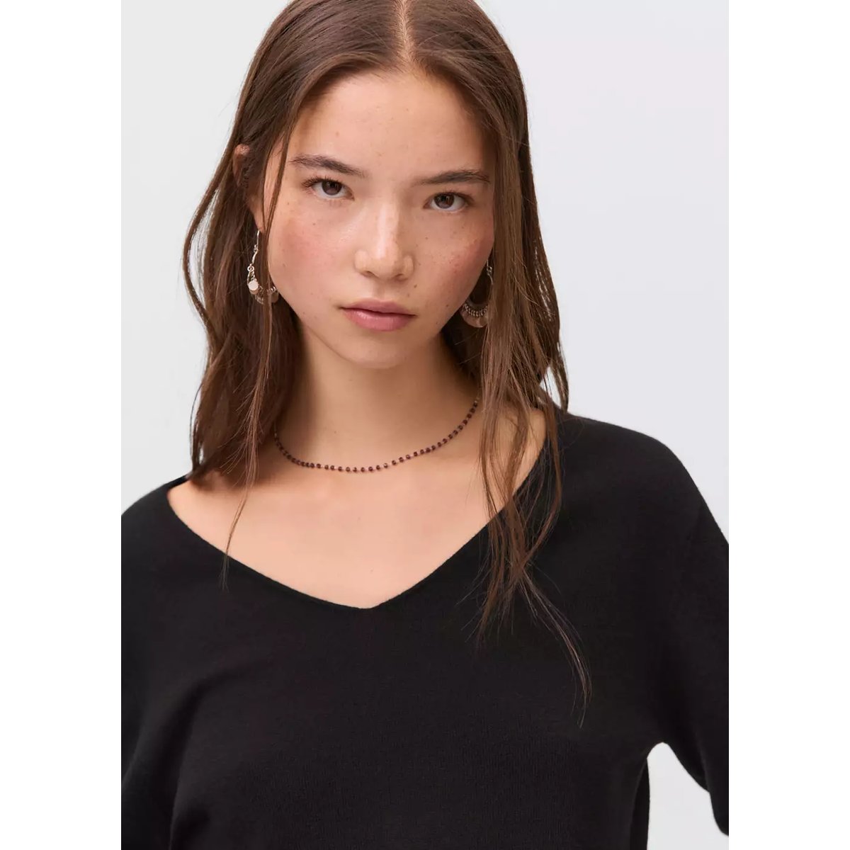 Pull-over maille col en V gris anthracite, MANGO TEEN
