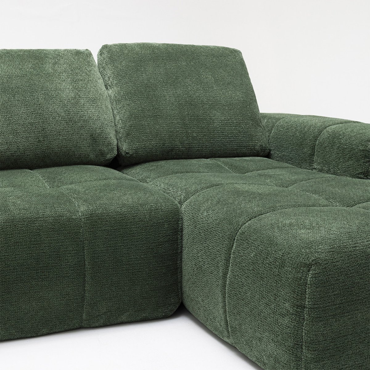 Canapé d'angle droit compressé 3,5 places en tissu- LOUIS vert, DRAWER