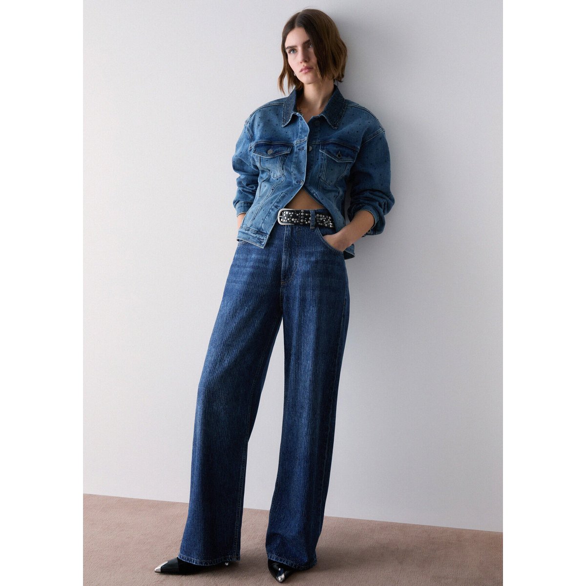 Jean droit avec strass denim bleu, LIU JO