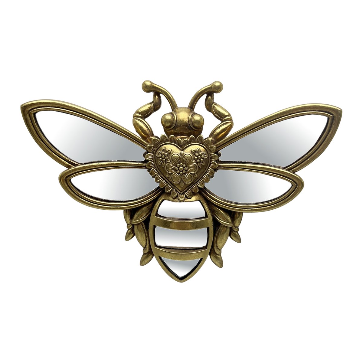 Déco murale abeille coeur miroir 24x18cm or, EMDE