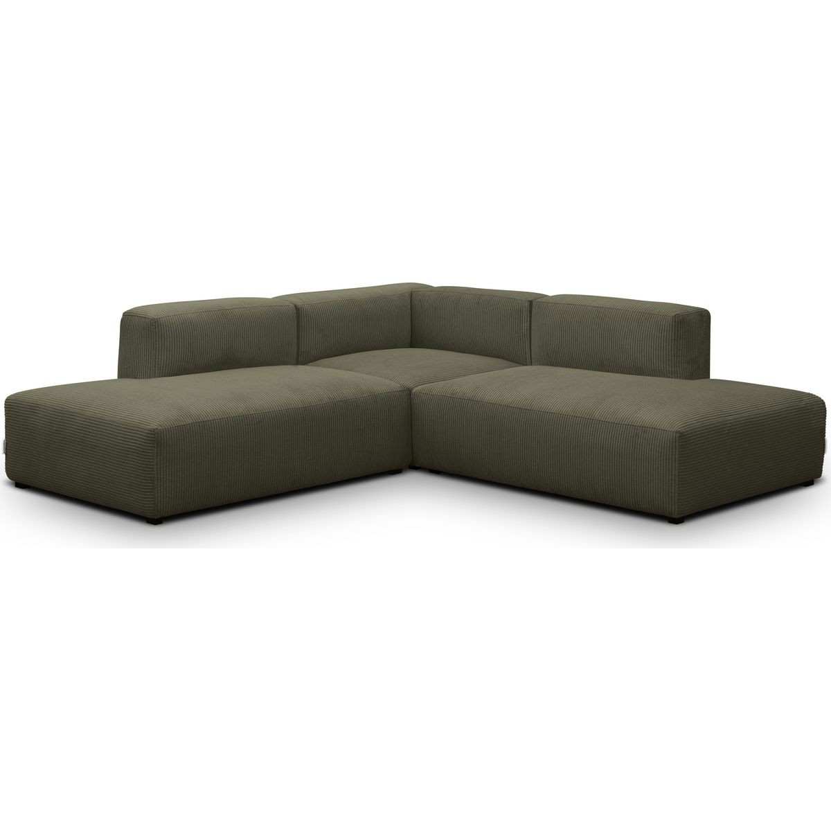 Canapé d'angle modulable réversible 5 places en velours côtelé - MODULO vert kaki, HOMIFAB