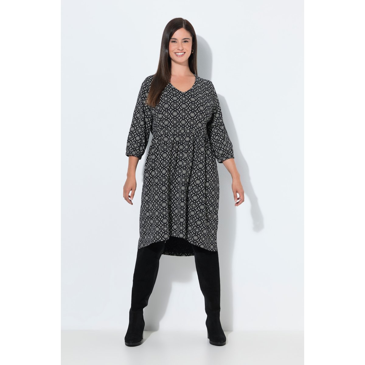 Robe avec imprimé, coupe évasée noir, ULLA POPKEN