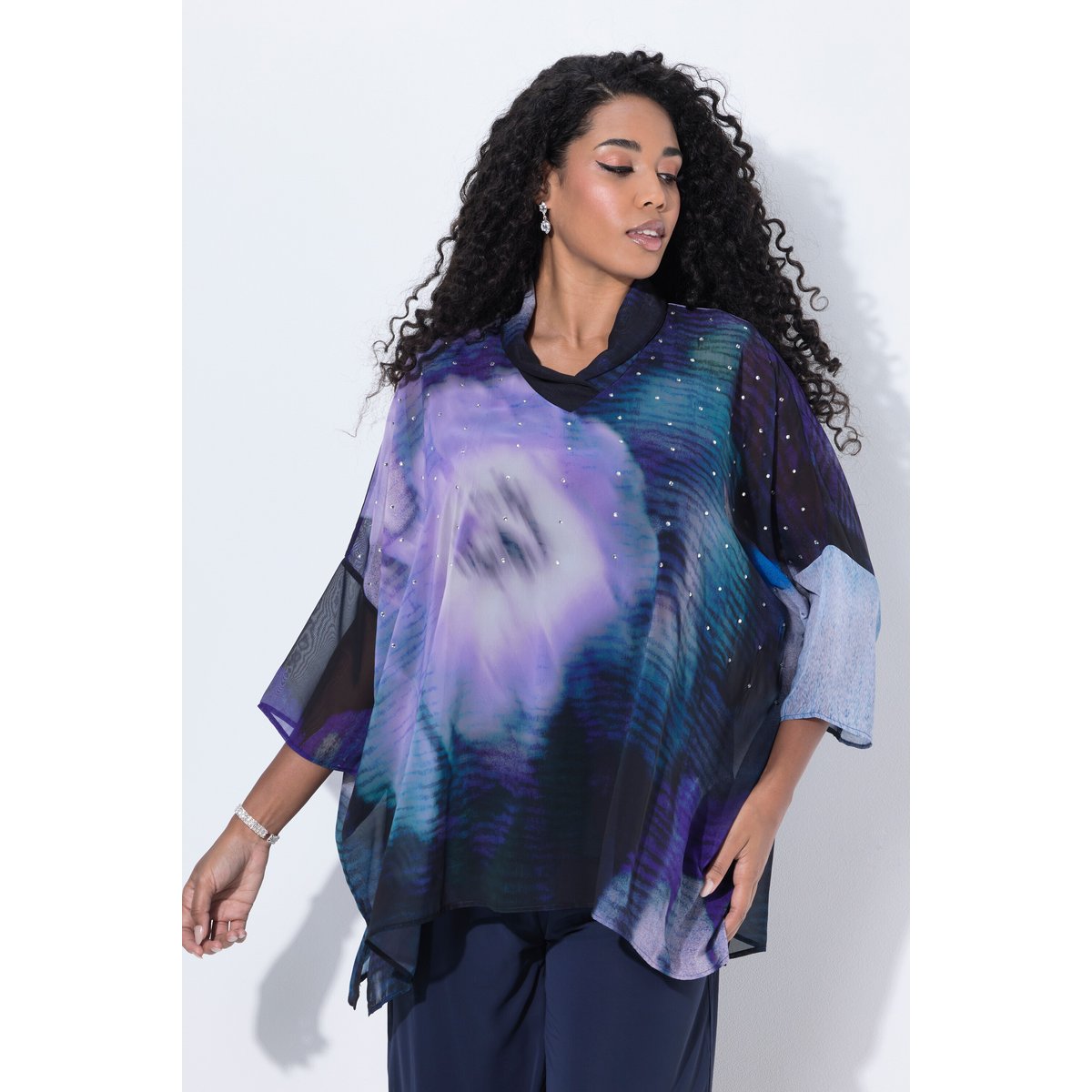 Tunique en mousseline doublée marine, ULLA POPKEN