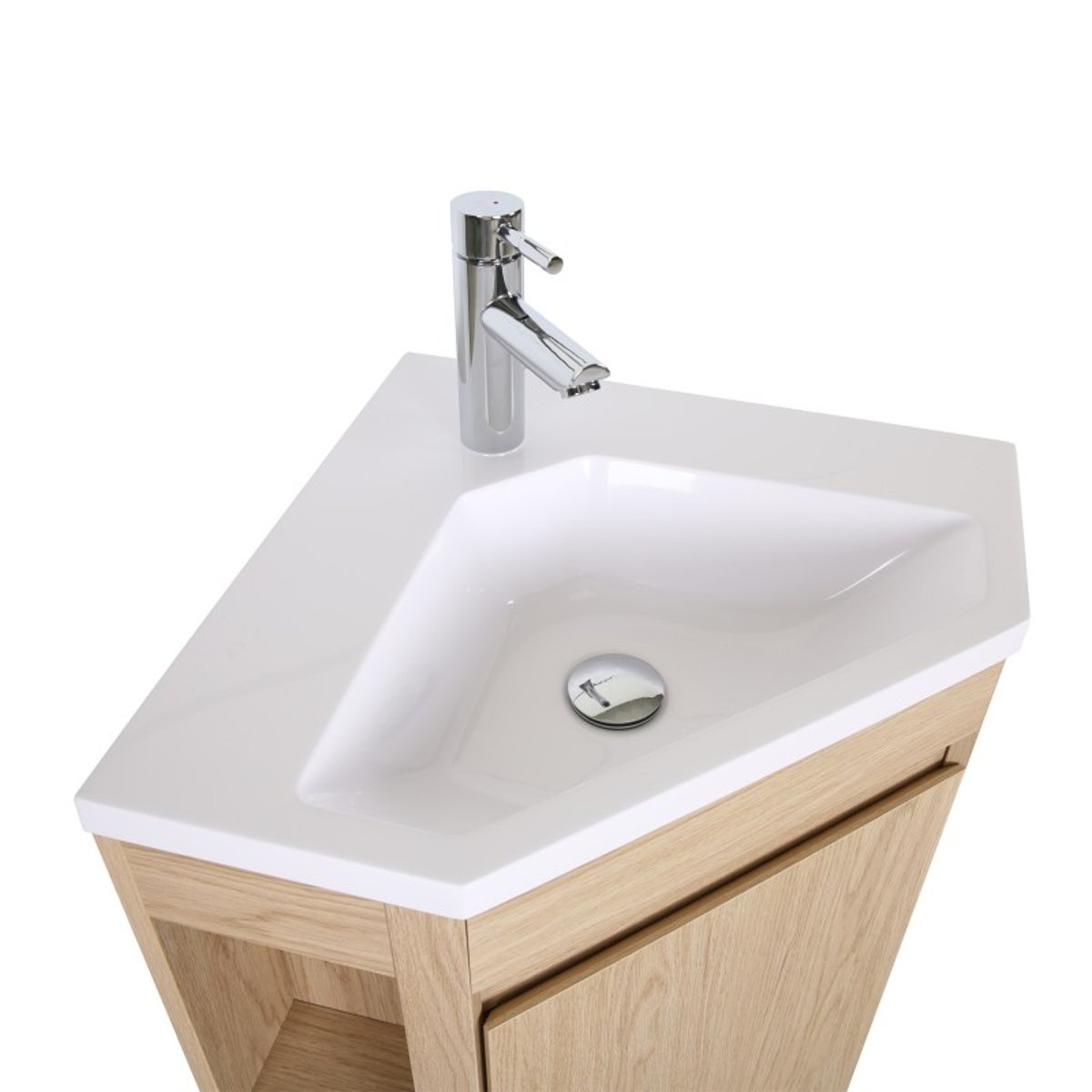 Meuble d'angle sur pieds avec vasque, robinet et armoire de toilette SORRENTO décor chêne, MOB IN