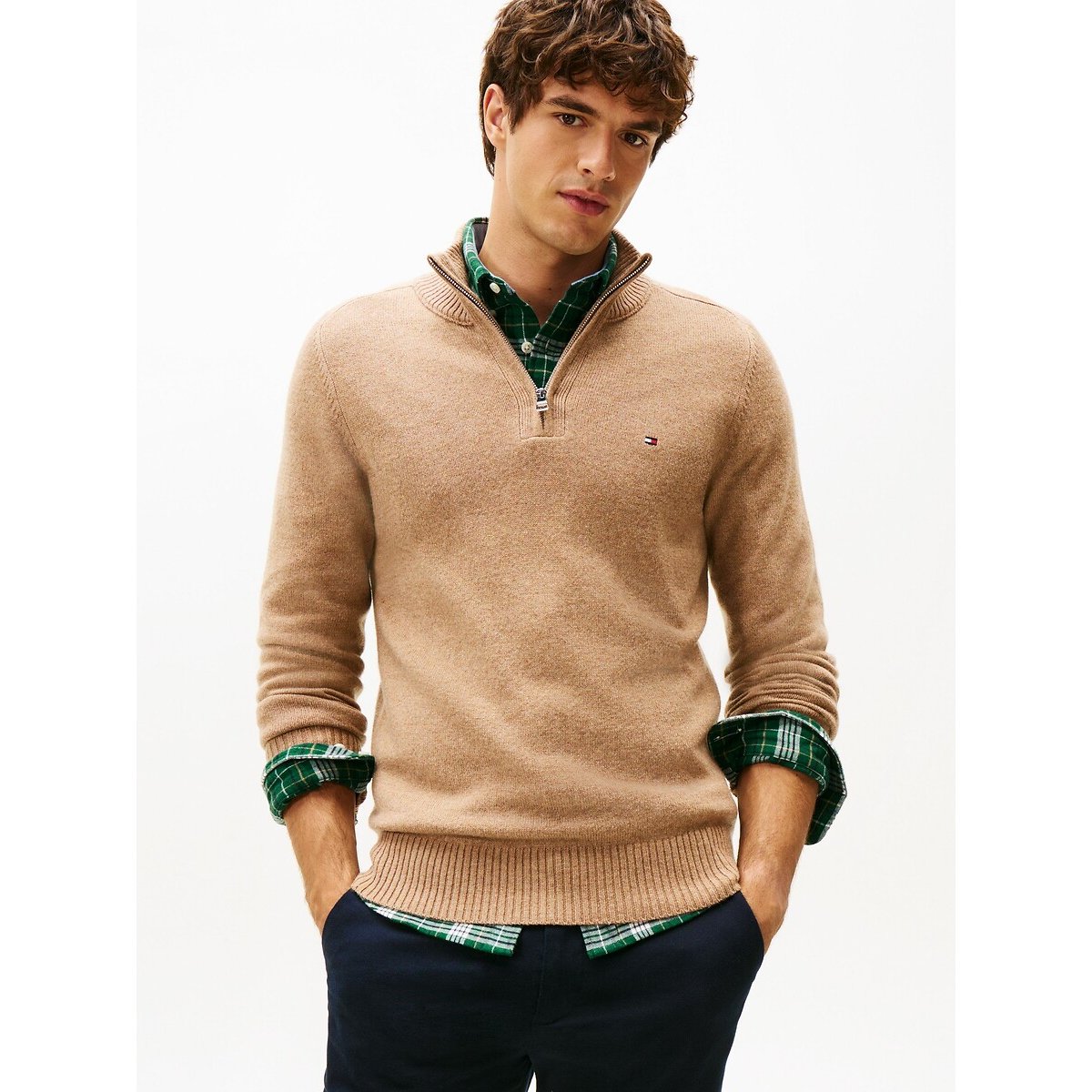 Lambswool Half Zip Jumper light brown, TOMMY HILFIGER