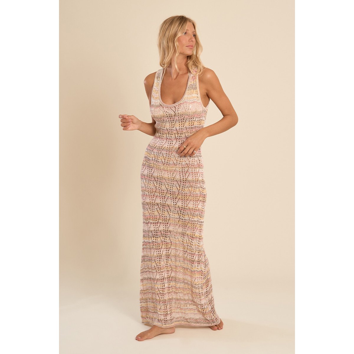 Longue robe de plage à bretelles rose, MOLLY BRACKEN