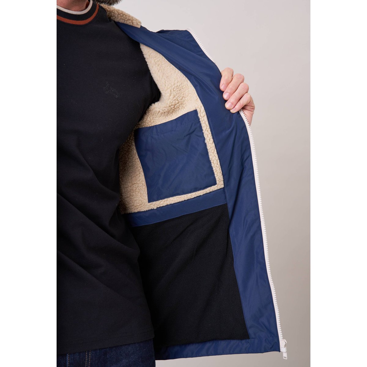 Blouson regular homme doublé en sherpa VINCOURT dark navy, DEELUXE