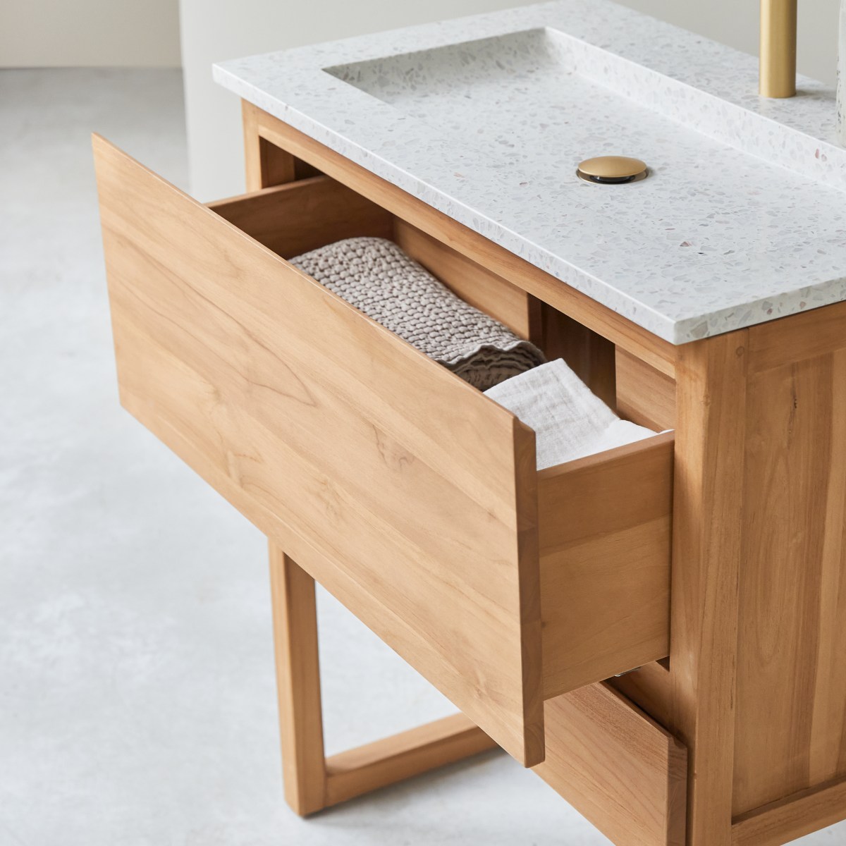 Meuble Salle De Bain en Teck massif, EDGAR beige, TIKAMOON
